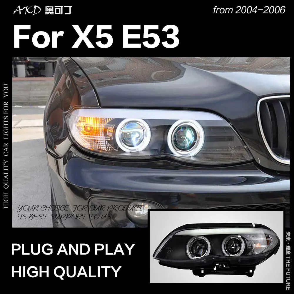 AKD автостайлинг фары для BMW X5 2004 2006 E53 светодиодный ные DRL ангельские глазки Hid