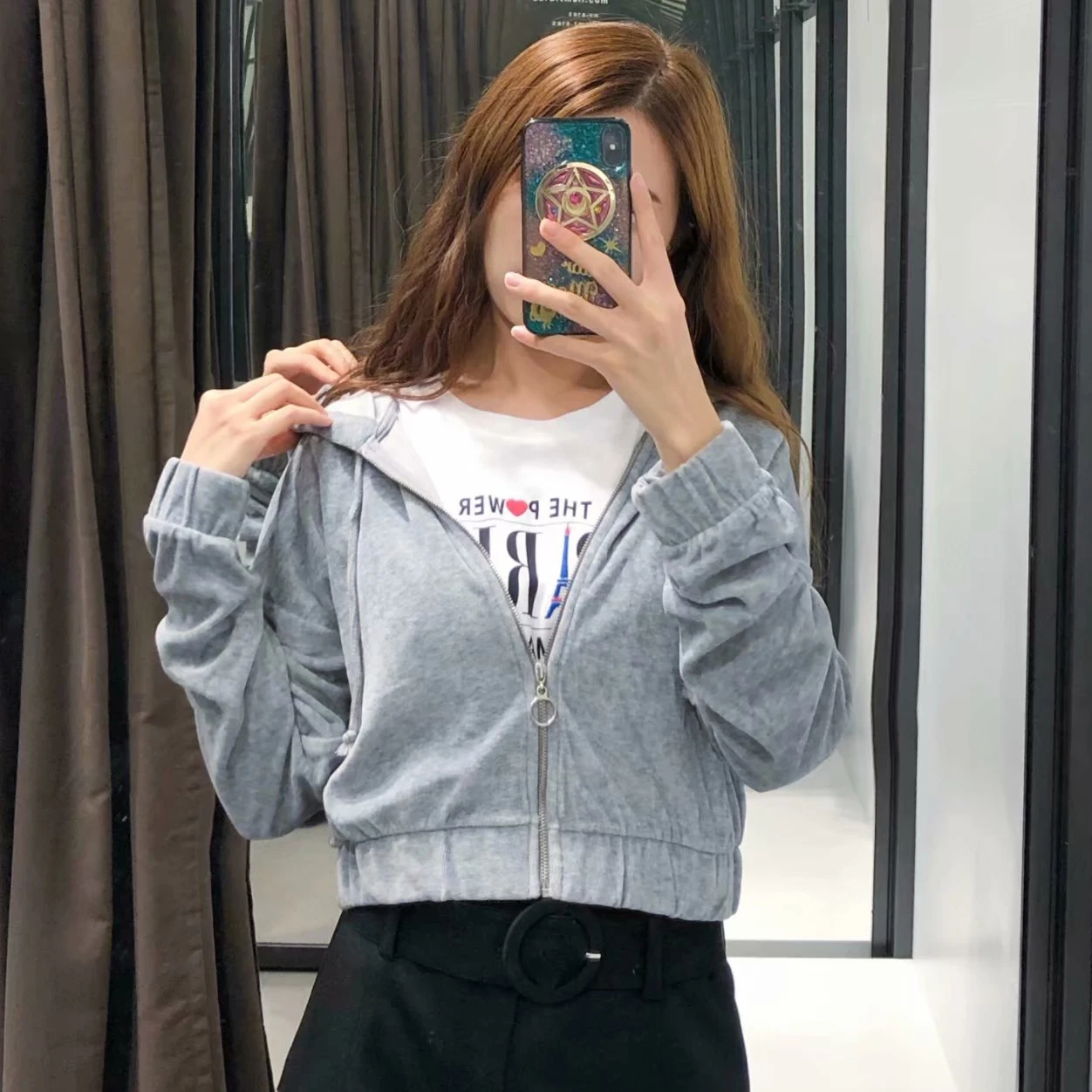 Sweetshirt Jacket Women Vogue Gray Zip-up Sweatshirts Long Sleeve Hoodies Sweatshirts Hooded Coat