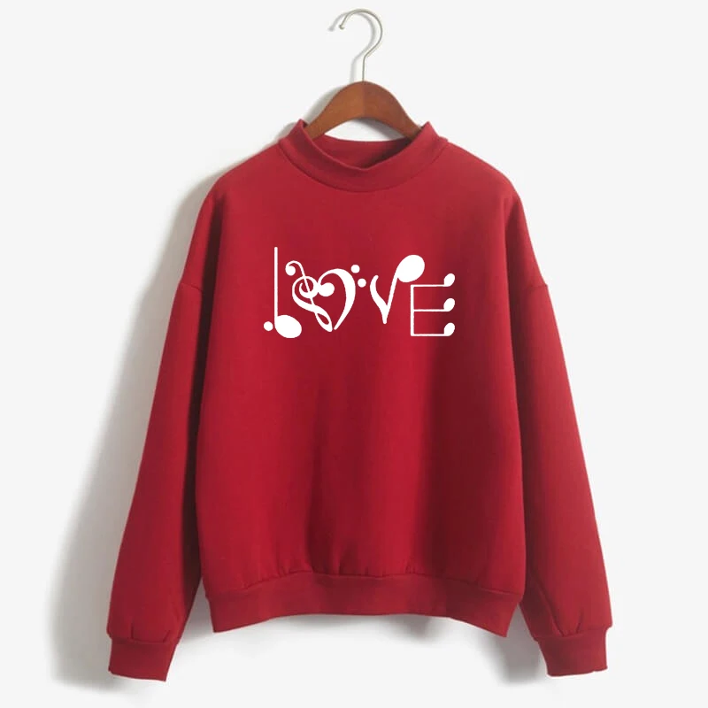 Love Music Heart Hoodies Women Lover Gift Sweatshirts Femmes Sweet Long Sleeve Winter Autumn Plus size Tops | Женская одежда