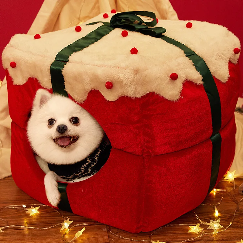 

Рождественский подарок, милый домик для кошек, моющийся теплый мягкий зимний домик для собак маленького и среднего размера, домик для чихуахуа, товары для домашних животных