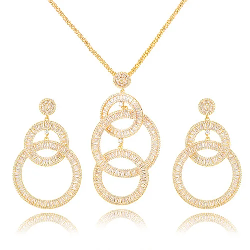Gold GODKI 2PCS Charms Women Wedding Necklace Earring Sets Jewelry Sets For Women Wedding Brides Full Cubic Zirconia Inlaid Jewelry - Окраска металла: Gold