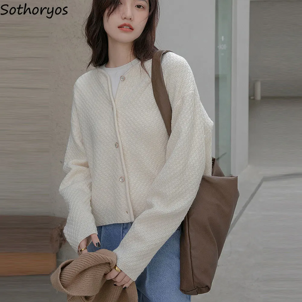 

Women Cardigans Tender Solid Autumn Office Ladies Knitted Outerwear Fairy Elegant High Street Chic Knitwear Long Sleeve Jumpers