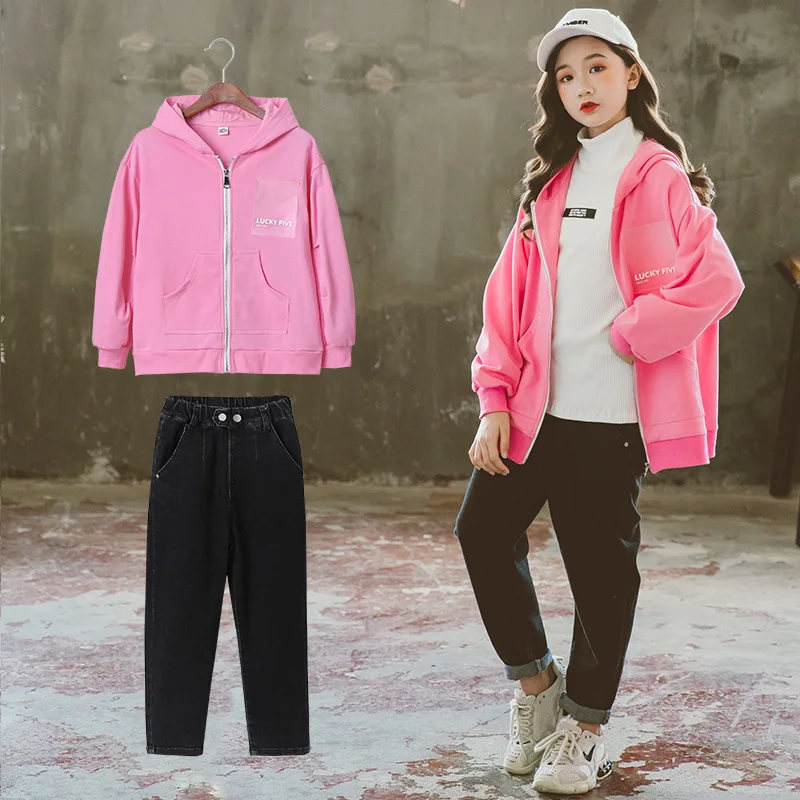 

With Pocket Spring Summer Children's Clothes Set Baby Girls Coat+ Pants 2pcs/Set Kids Costume Teenage Girl Clothing High Quality