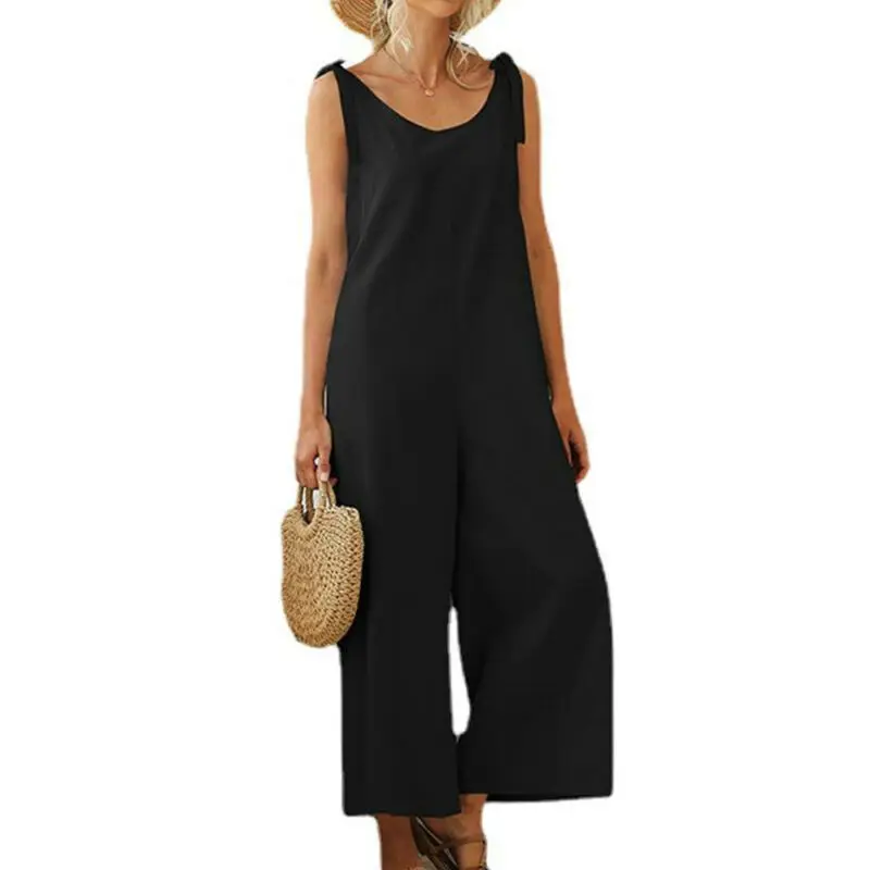 

Womens Plain Sleeveless V-Neck Jumpsuit Playsuit Wide Leg Casual Pants Trousers