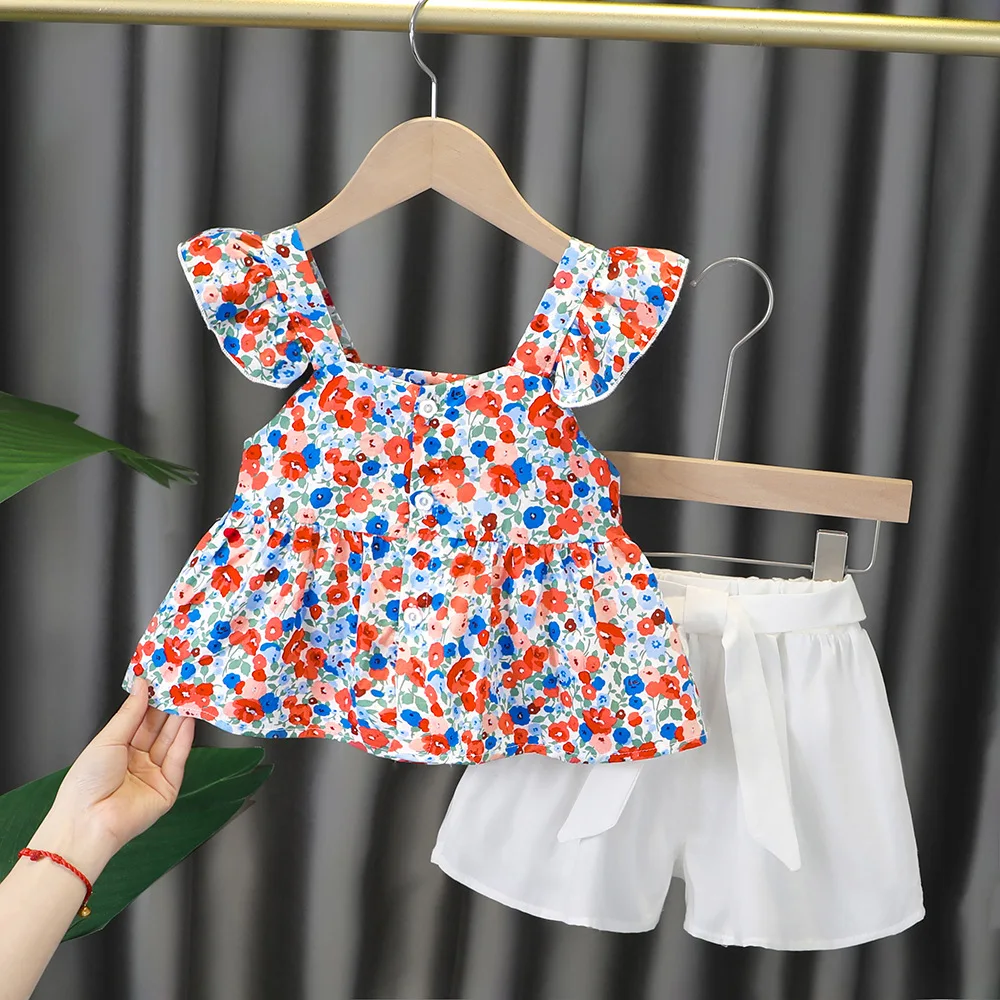 2 шт./компл. летняя футболка с рукавами-фонариками и короткие белые брюки для