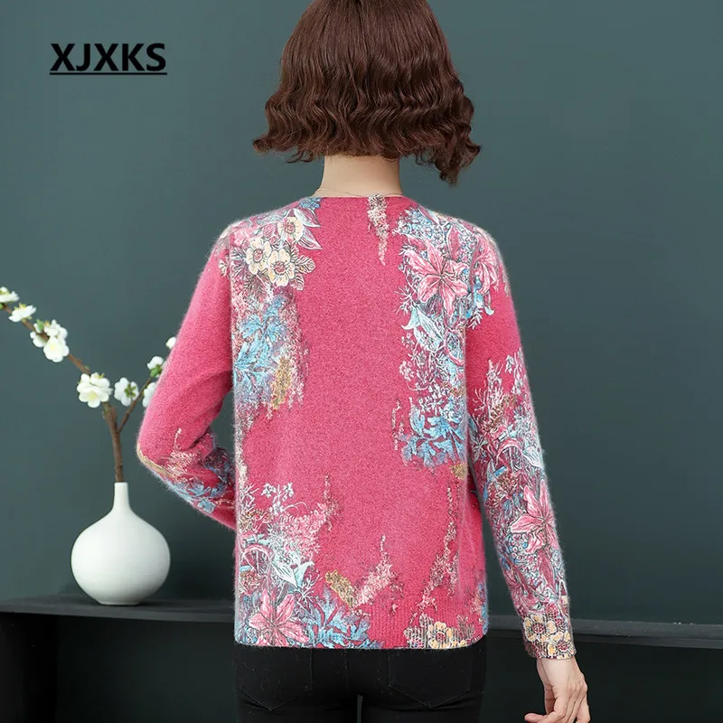 Женский кардиган XJXKS осенне-зимний Свободный из норкового кашемира размера плюс