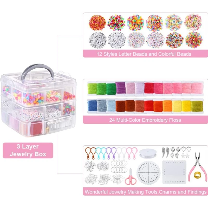 

Jewelry Making Supplies Kit with Assorted Beads Charms Findings Wire Cord Pliers 87HC