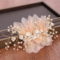 handmade rhinestone pearl flower headband wedding hair accessories bride tiara pink hair band headpiece for bridal hair jewelry