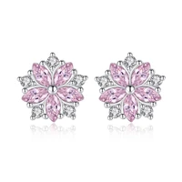 womens fashion simple small flower stud earrings cute pink cubic zircon romantic tiny earring piercing accessories jewelry gift