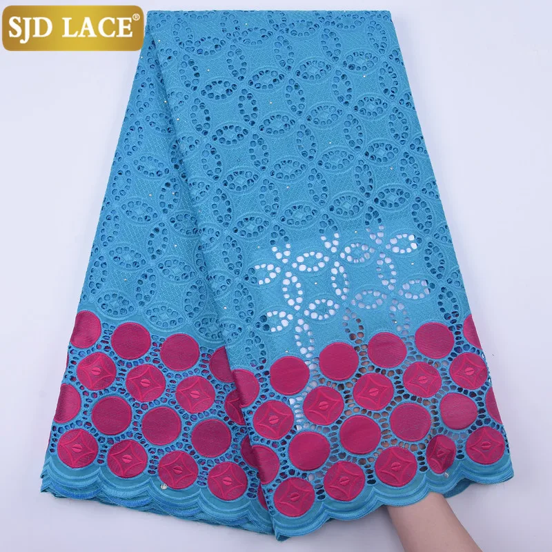 

SJD LACE Latest African Lace Fabric High Quality Nigerian Lace Fabric With Stones Punch Cotton Lace For Eveyone Dress Sew 1857B