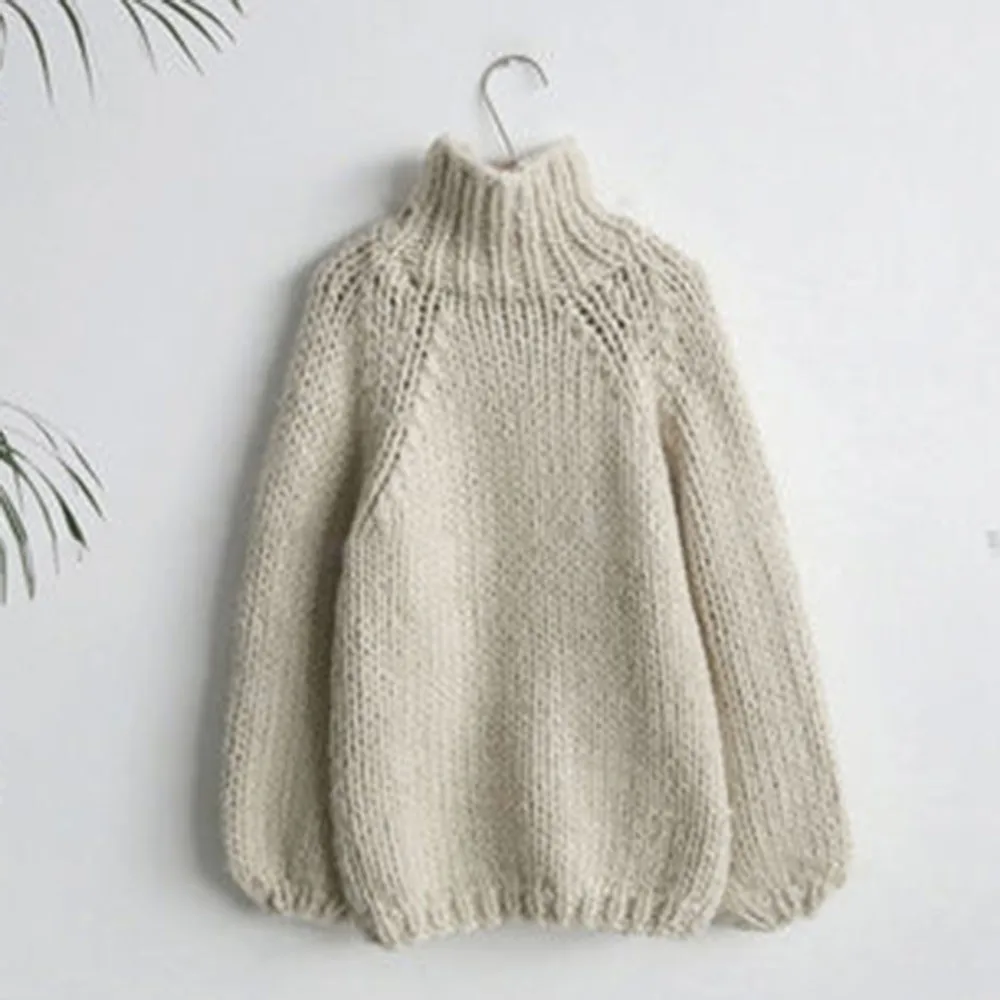 Женский Теплый свитер-водолазка толстый трикотажный пуловер в рубчик зима-осень