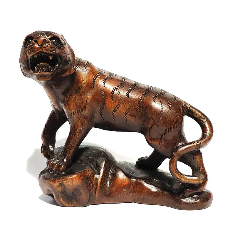 Anos de Idade Esculpida Ébano Ironwood Netsuke-tiger Y5964-colecionável 20 2.5 Mão