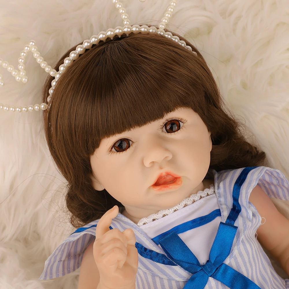 

22" Doll Reborn Baby With Crooked Mouth Skirt Adorable Handmade Bonecas Lifelike Babies Doll Hot Sale Toy Birthday Gifts