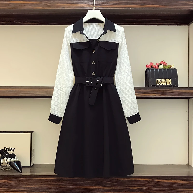 Женское офисное платье большого размера элегантное Сетчатое с длинным рукавом и