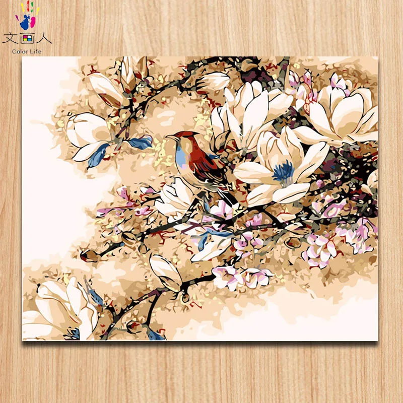 Раскраска по номерам маги Diy масляная живопись Цветы и фотографии птиц на холсте