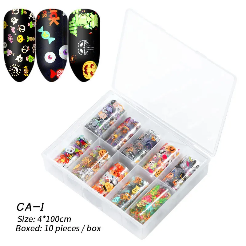 

10 rolls/box Halloween Christmas nail art stickers mixed nail art stickers transfer paper nail stickers nail art decoration