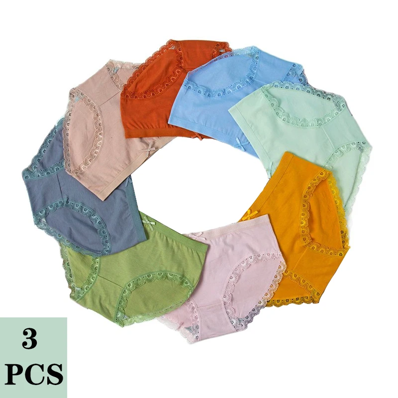 

3PCS Women Cotton Panties Seamless Mid Waist Women Graphene Fabric Panties Solid Lace Briefs Underwear Sexy Plus Size Underpant