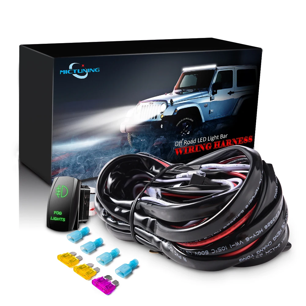 FOG LIGHTS MICTUNING светодиодный светильник жгут проводов предохранители с высоким качеством 40Amp реле ВКЛ-ВЫКЛ SASQIATCH кулисный переключатель синий 2 свинца 5 цветов - Цвет: FOG LIGHTS