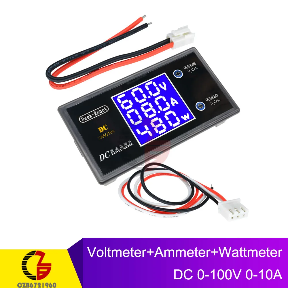 100V 10A Цифровой вольтметр постоянного тока 100 в 10 А, амперметр, ваттметр, 50 в, 5 А, вольтметр, измеритель силы тока, тестер емкости автомобильного аккумулятора, 12 В, 24 В, 48 В, 72 в - Цвет: 100V 10A