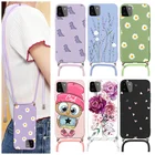 Чехол для Samsung Galaxy A22 A 22, искусственный чехол с цветами для Samsung GalaxyA22 GalaxyA 22, цепочка, ожерелье, ремешок, шнур, ремешок, бампер Etui