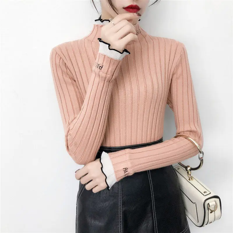 

2020 New Autumn Winter Women Sweaters Pullovers Long Sleeve Casual Knitted Sweater Slim Jumpers Sweater Female Black White P311