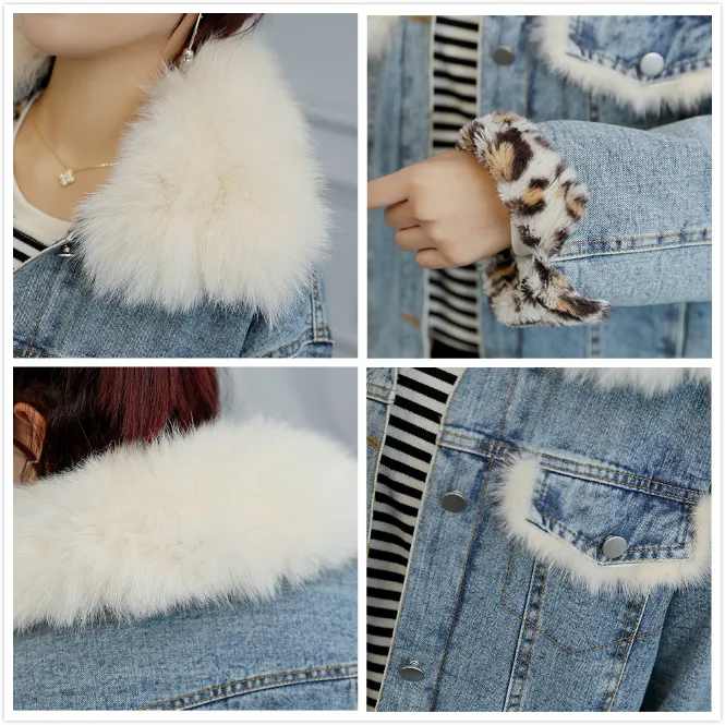 Женская зимняя джинсовая куртка ZQLZ модная свободная однобортная с меховым