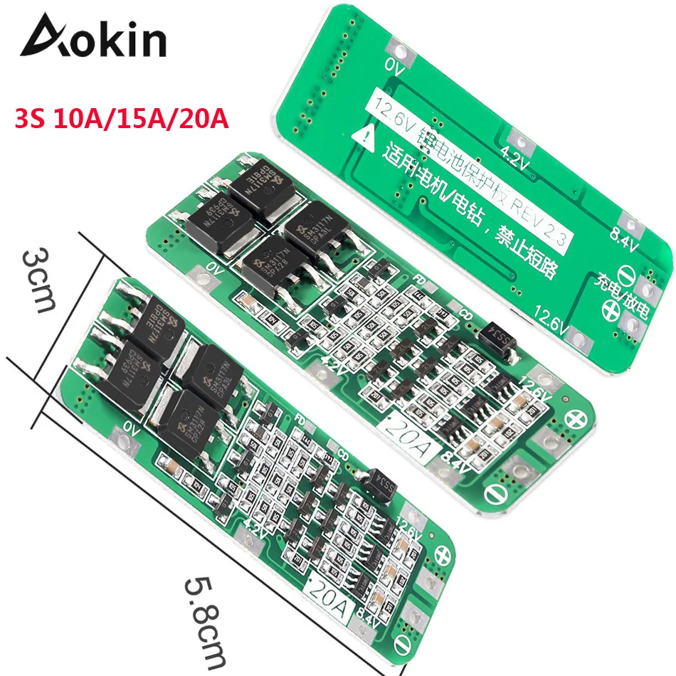 

3S 10A 15A 20A литий-ионная литиевая батарея 18650 зарядное устройство Защитная плата PCB BMS 12,6 V сотовый зарядный защитный модуль
