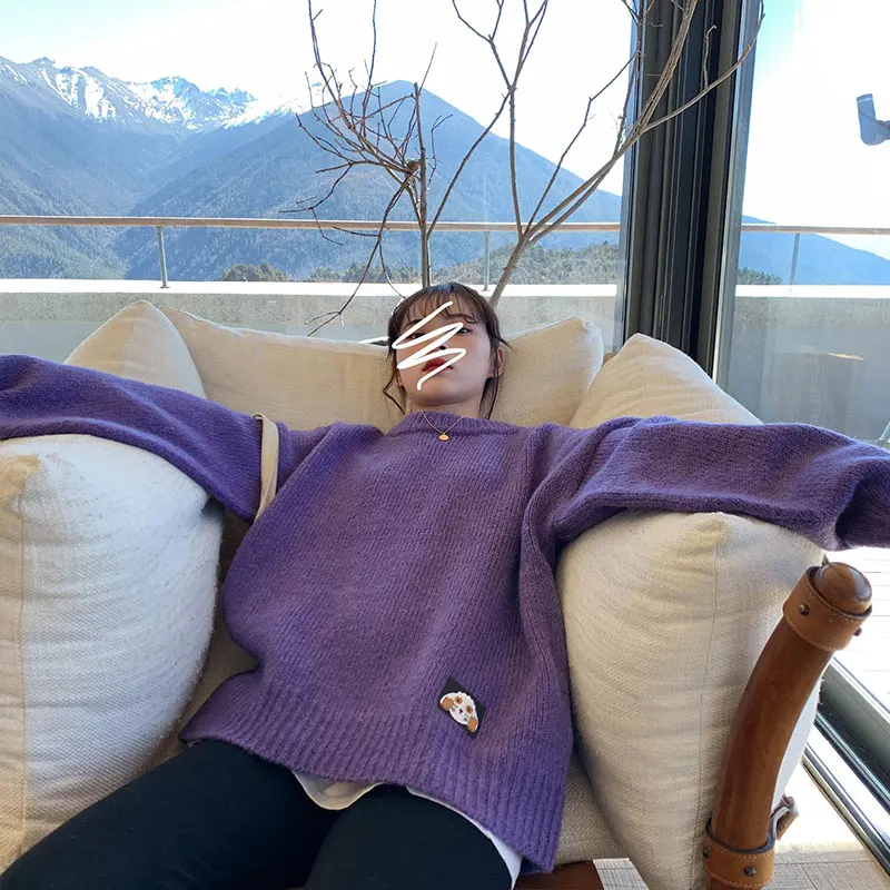 6 colors 2019 autumn and winter candy color loose cartoon dog thick warm sweaters womens pullovers (X1212) | Женская одежда