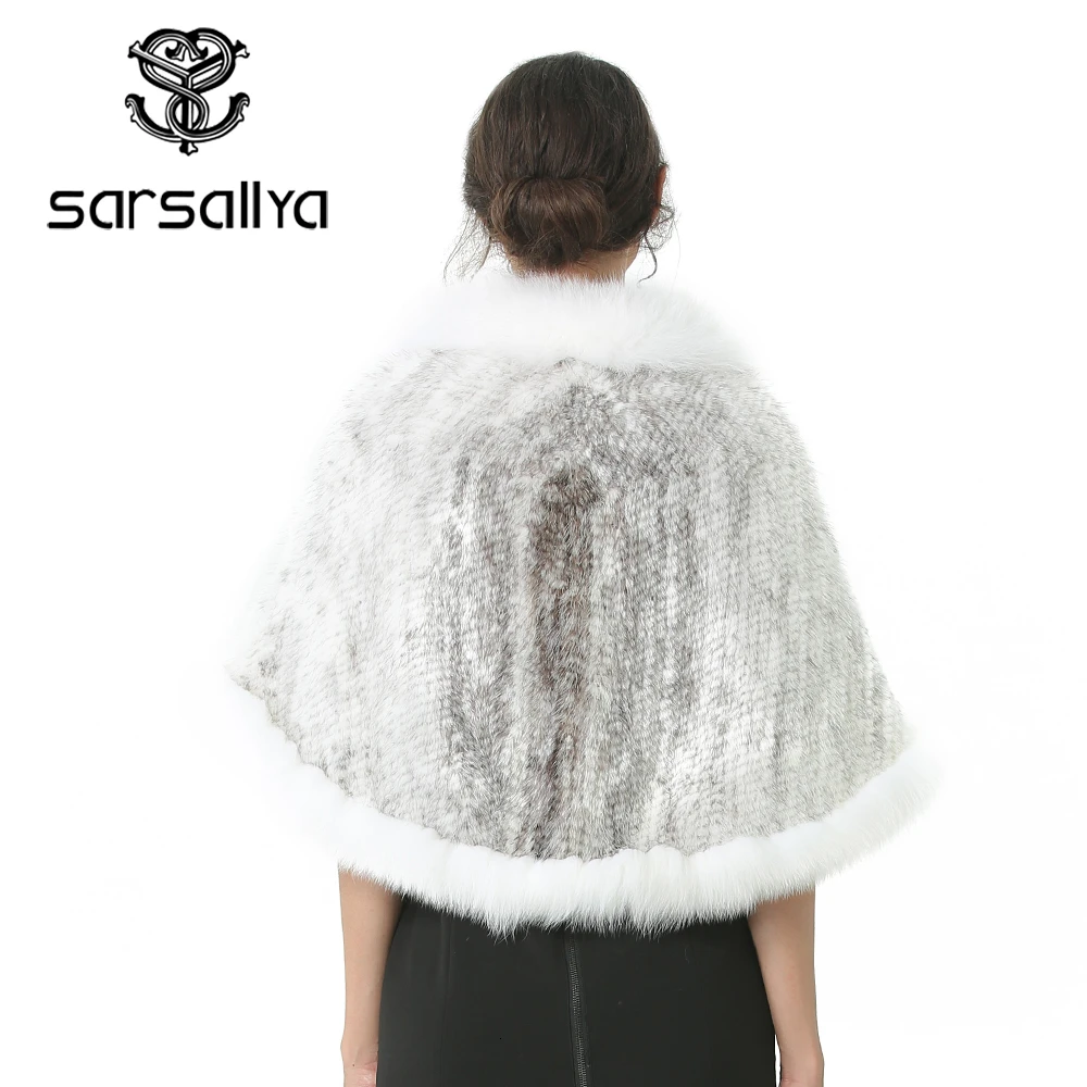 Женское пончо с натуральным мехом зимние теплые вязаные меховые из норки женские