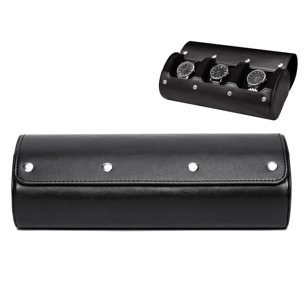 

3-Slot Leather Watch Case Watch Roll Storage Box Leather Travel Watch Case Roll Organizer Black / Brown Locking Jewelry Watches