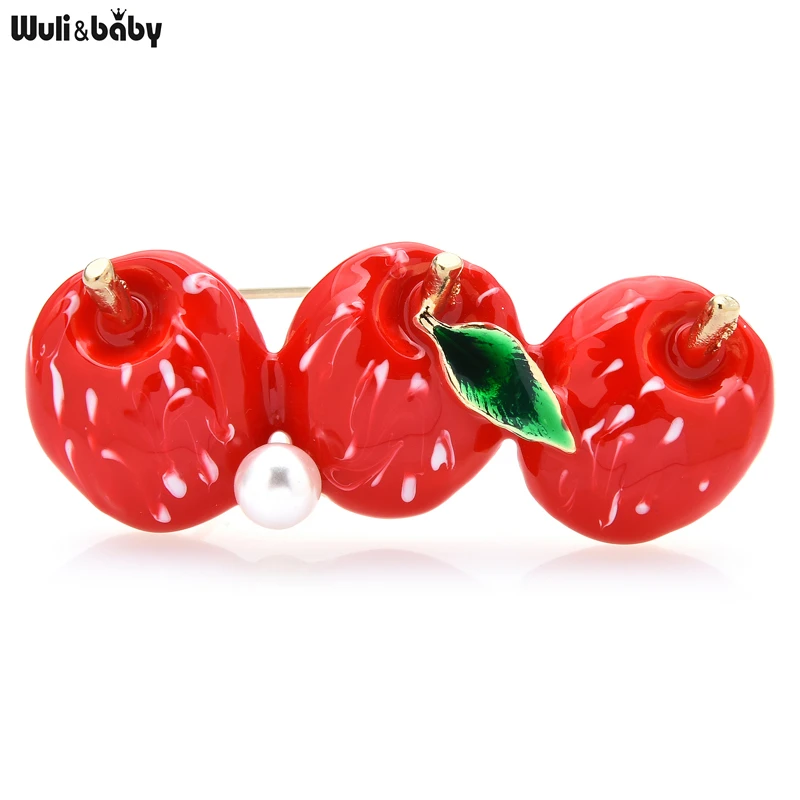 

Wuli&baby Enamel Hawthorn Brooches Pins For Women Apple Brooch Pins Jewelry Gift 2021
