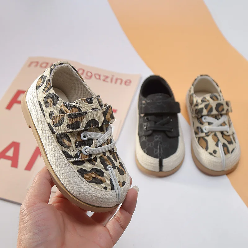 

2021 spring and autumn fisherman children's cloth shoes letter leopard print boys and girls children's shoes