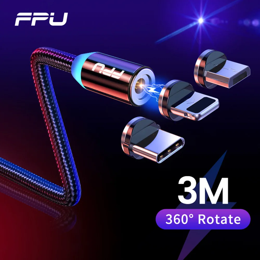FPU 3 м Магнитный Micro USB кабель для iPhone samsung Android мобильный телефон Быстрая зарядка usb type C кабель магнит зарядное устройство провод шнур