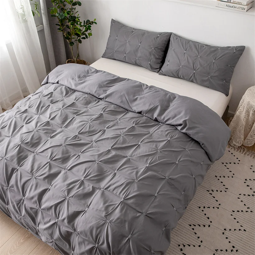 

Luxury Gray Duvet Cover Set Pinch Pleat 4pcs Bedclothes Soft Home Textile Bedding Set with Fitted Sheet Quilt Cover Pillowcase