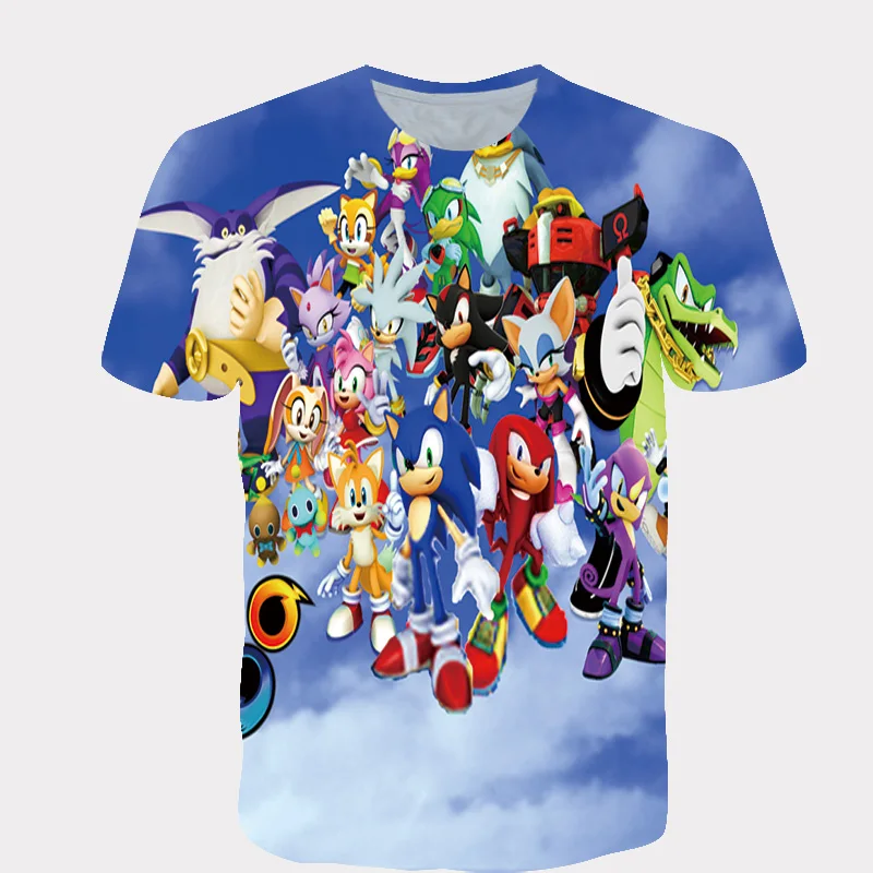 Футболка с мультяшным принтом Sonik для мальчиков и девочек забавная футболка