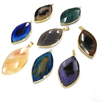 natural agate pendant necklace accessories marquise shape faceted colorful agate stone charm for jewelry making bracelet earring