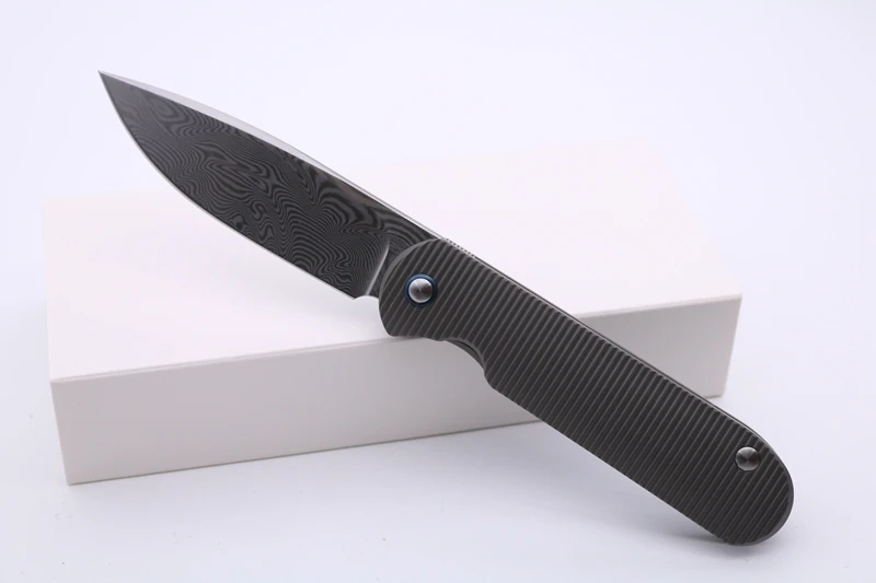 Smke ножи Shamwari передний Флиппер складной карманный нож 3,5 ”дамасское лезвие 3D титановая ручка тактический нож для выживания