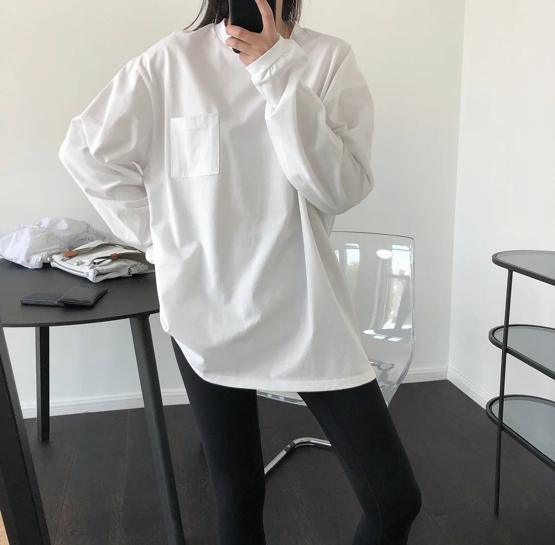 

2020 Harajuku Summer White O-Neck Long Sleeve Cotton T Shirts Tops For Women Blusa