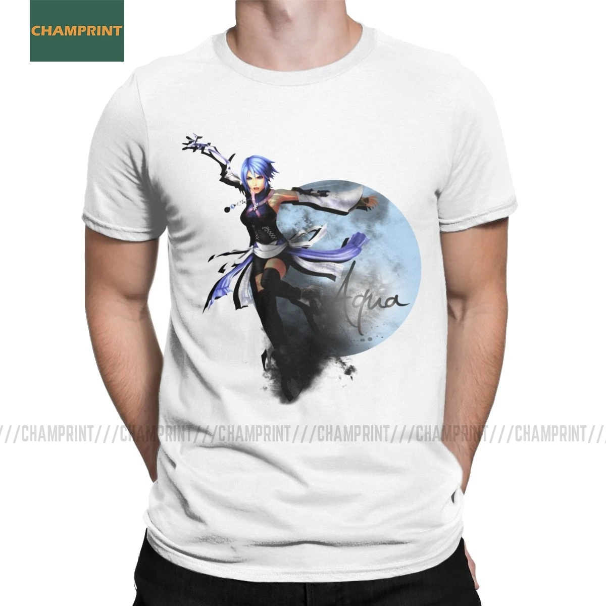 Футболка мужская с изображением царства сердца Аква тенниска из чистого хлопка