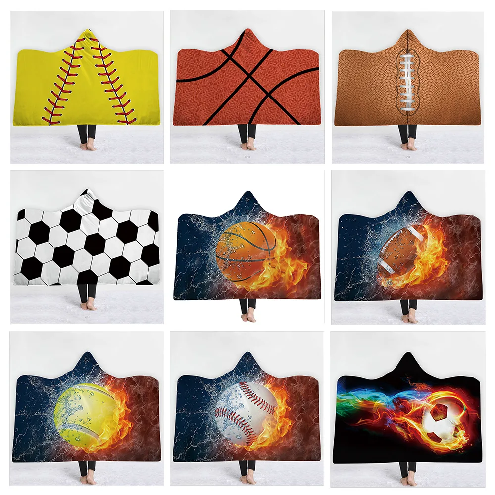 

Flannel Cloak Hooded Thick Double-layer Blanket Baseball Series 3D Printing Home Sofa Watch TV Warmth Heating Hooded Blanket