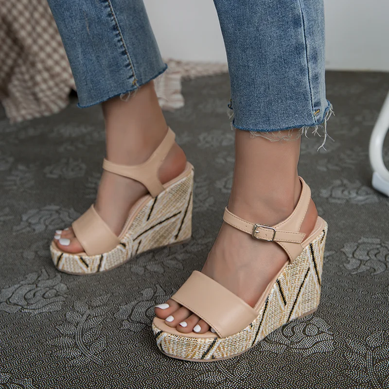 

Slope heeled shoes women's shoes high heels comfortable 2021 open toe Roman thick bottom women's sandals large size 36-43