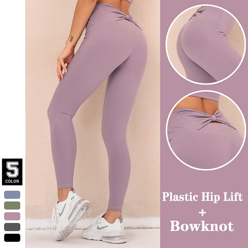 

Naked sense Super Stretchy Gym Tights Tummy Control Yoga Pants High Waist Sport Leggings bow-knot Push Up Running Pants Women