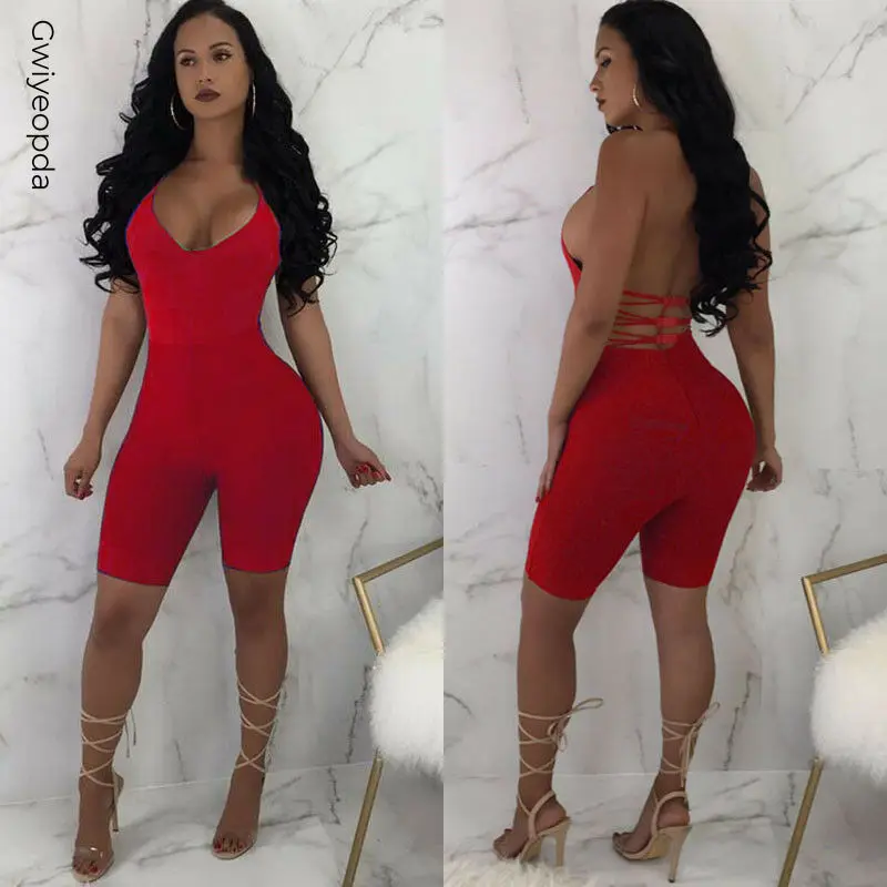 

Womwen/сексуальный комбинезон без рукавов с v-образным вырезом, стрейчевый комбинезон, короткие байкерские шорты, боди, купальник с открытой сп...