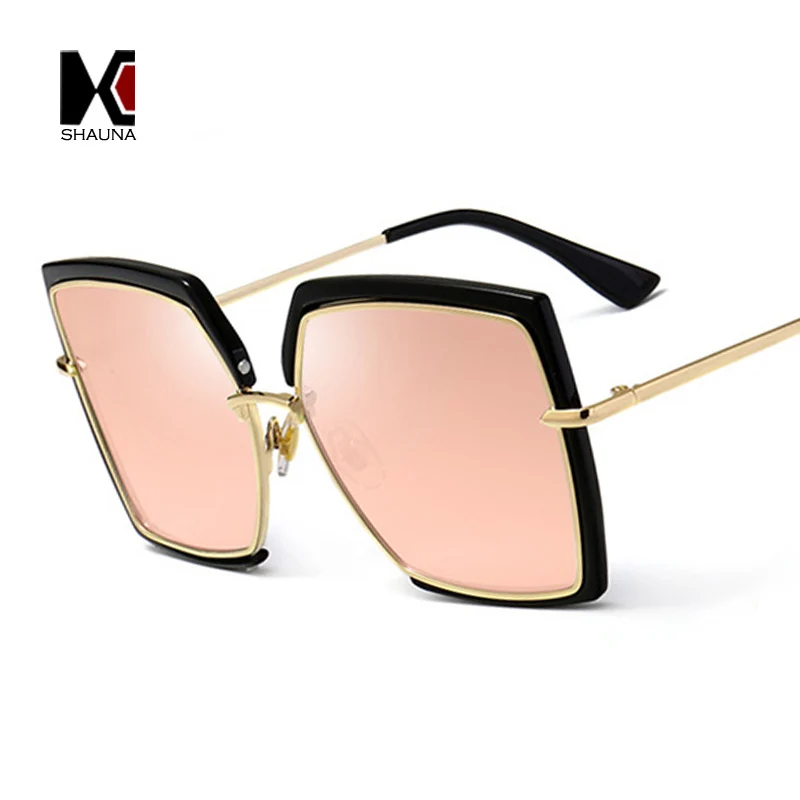 Женские зеркальные солнцезащитные очки квадратные Розовые Очки в полуоправе с