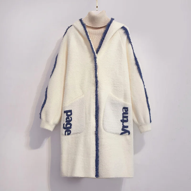 Женский длинный кардиган из искусственной норки и кашемира Свободный вязаный с