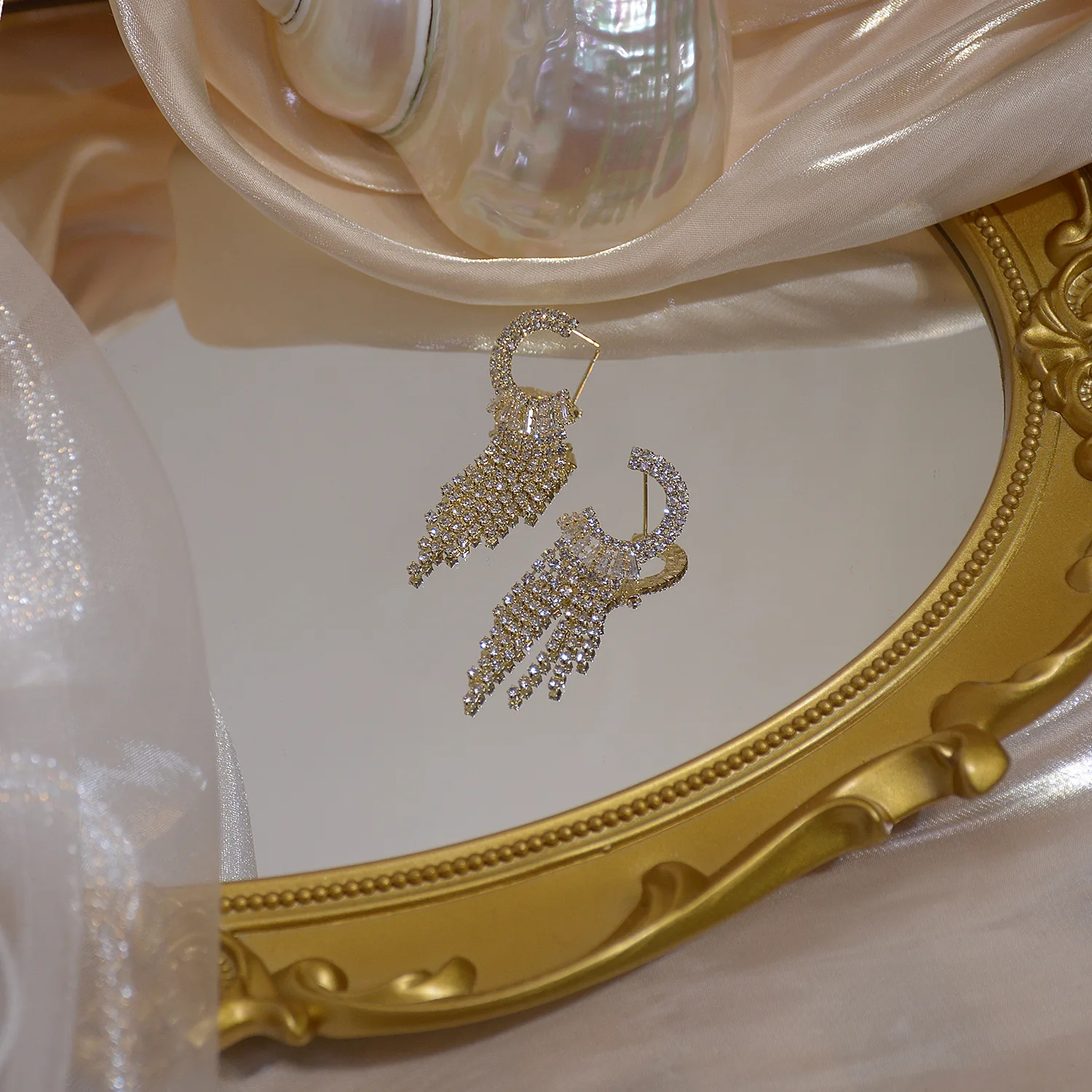 

Luxury Cubic Zircon CZ Moon Stud Earrings for Women Japanese&Korea New Style 14K Gold Plated Long Tassel Earrings