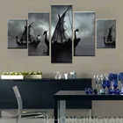 Картина черно-белая, Парусный корабль, произведение искусства, фэнтези, лодка, картины для гостиной, 5 панелей, дракон, холст, настенное искусство, современный дом D