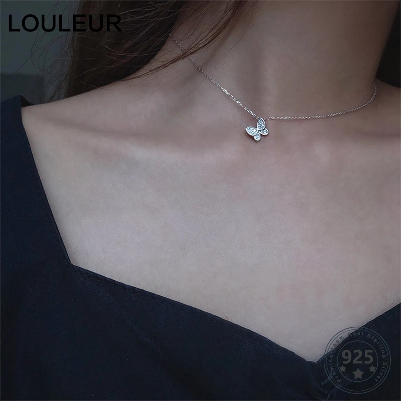 Louleur натуральная 925 пробы Серебряное ожерелье с бабочкой элегантные из циркона