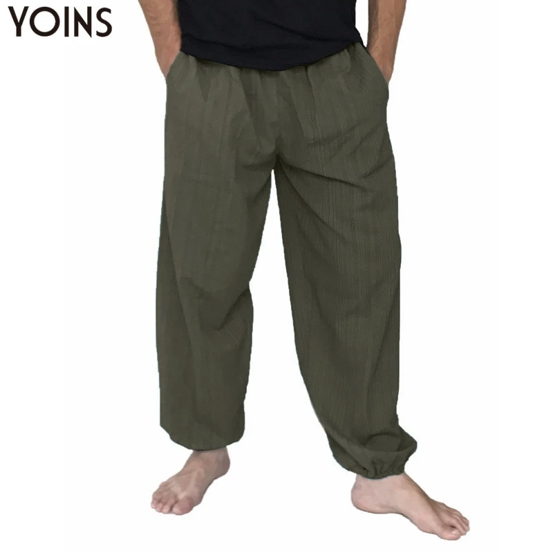YOINS размера плюс 5XL хлопок мужские свободные широкие брюки длинные брюки мужские джоггеры шаровары эластичный пояс мешковатые спортивные штаны