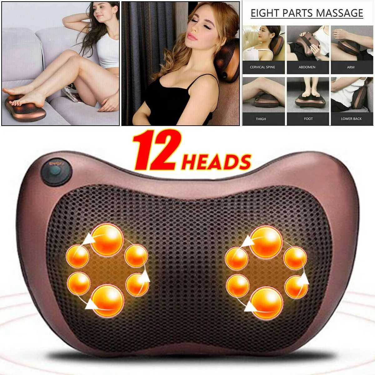 

Инфракрасная массажная подушка с вибрацией, 12 головок, с электрическим прогревом спины и плеч, разминание, подушка терапевтическая, шиацу, м...